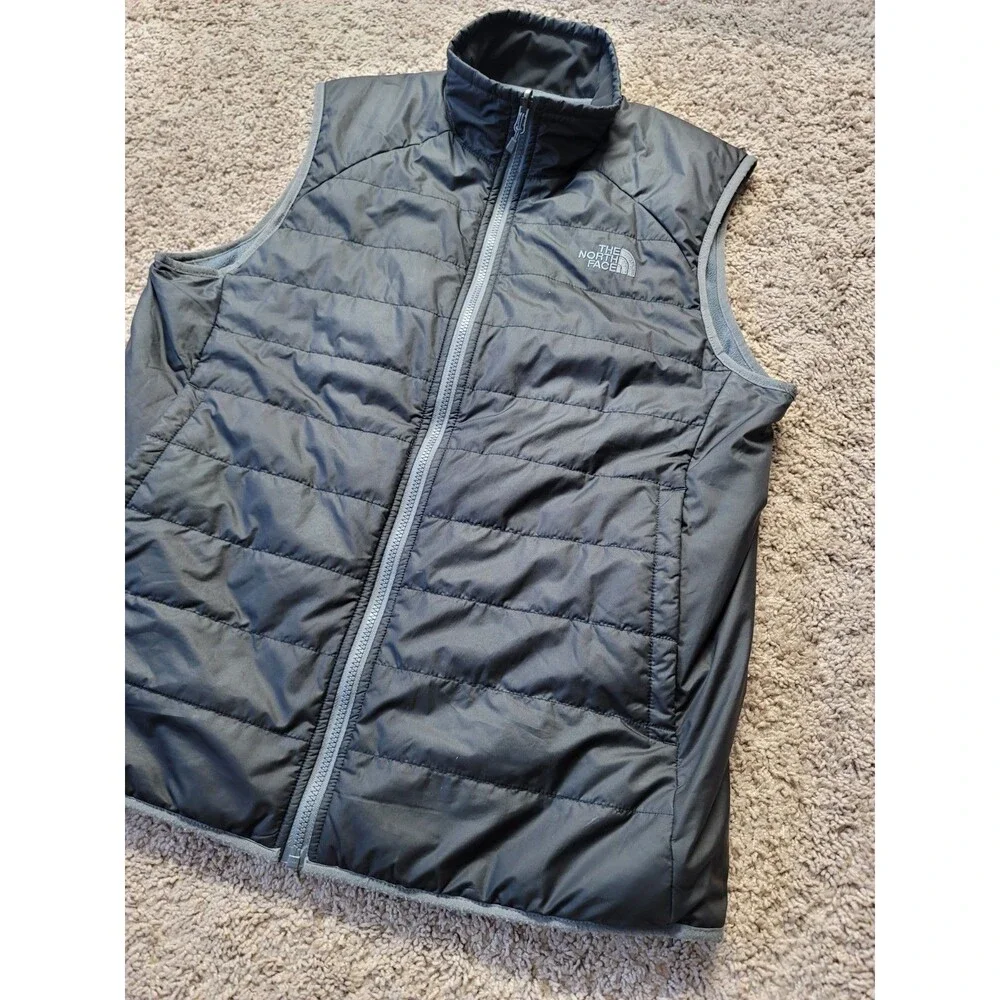 The North Face Men's L Trinity Reversible Puffer Fleece Vest Black Gray Full Zip